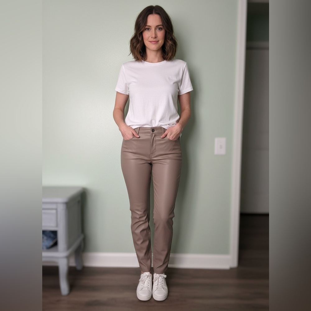Kensie Jeans Taupe Faux Leather Pants Size 8/29 High Rise